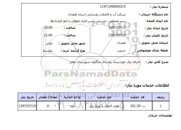 استعلام, استعلام اجرای برق خورشیدی روستا