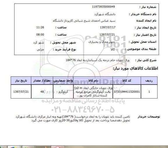 استعلام , استعلام ورق نیوپان خام درجه یک