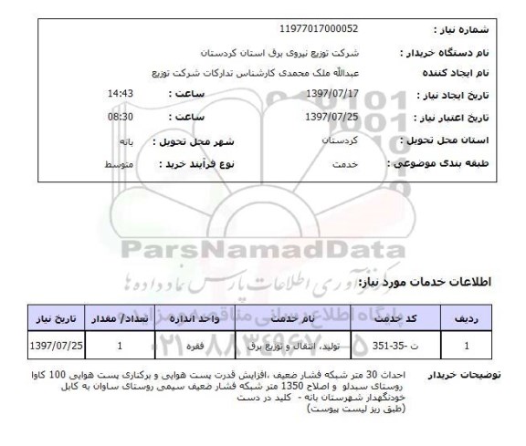 استعلام,احداث شبکه فشار ضعیف و...