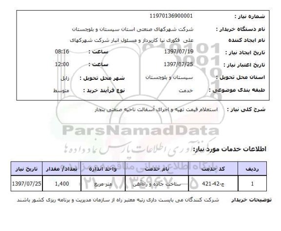 استعلام , استعلام  استعلام قیمت تهیه و اجرای آسفالت ناحیه صنعتی