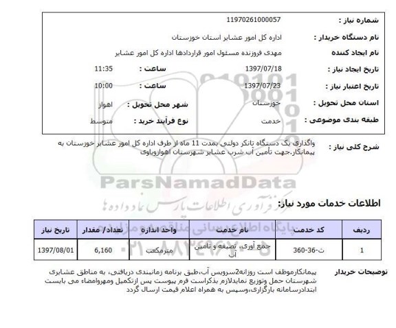 استعلام , استعلام   واگذاری یک دستگاه تانکر دولتی ....