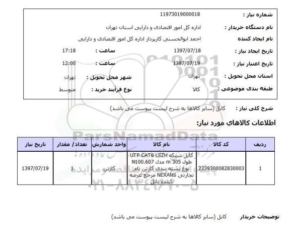 استعلام , استعلام کابل سایر کالاها به شرح لیست پیوست  ...