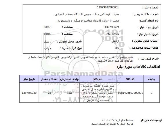 استعلام, شیرآلات