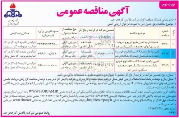 مناقصه ، مناقصه خدمات تهیه ، تامین ، طبخ ، توزیع و سرو غذا ....- نوبت دوم 