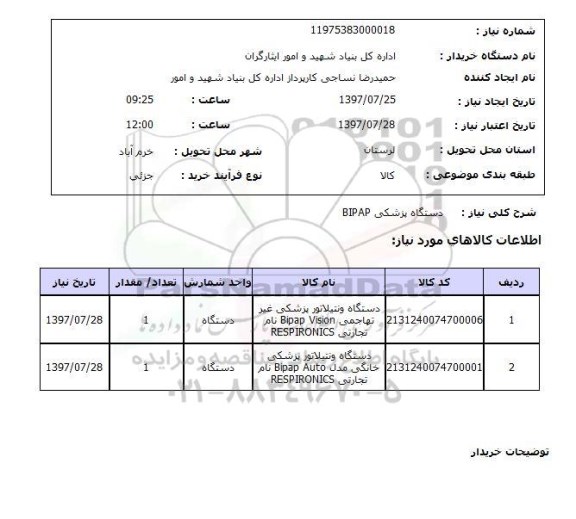 استعلام, دستگاه پزشکی BIPAP