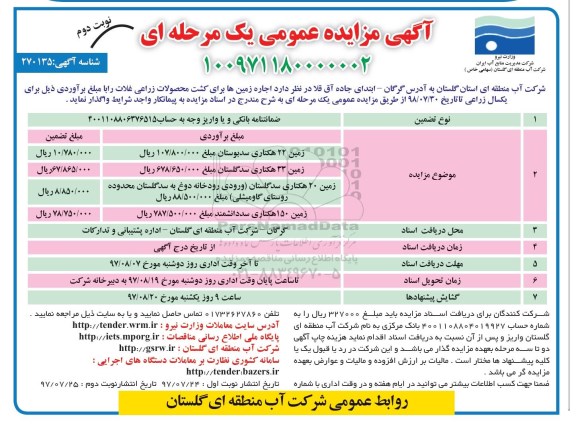 مزایده عمومی , مزایده عمومی اجاره زمین ها برای کشت محصولات زارعی - نوبت دوم 