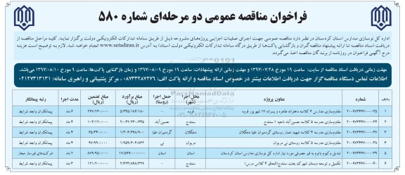 فراخوان مناقصه عمومی , فراخوان مقاوم سازی مدارس 6 کلاسه دخترانه