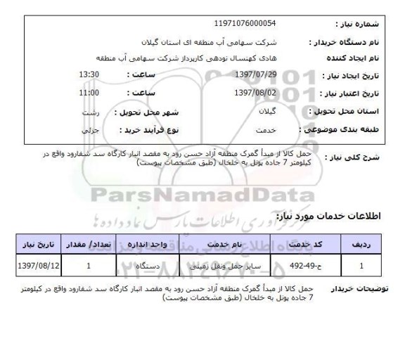 استعلام,حمل کالا