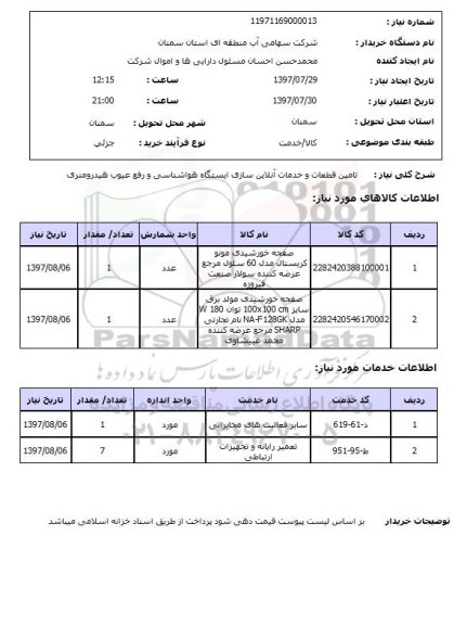 استعلام , استعلام تامین قطعات و خدمات آنلاین سازی ایستگاه هواشناسی ...