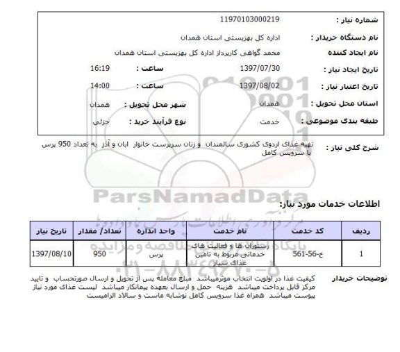 استعلام, استعلام تهیه غذای اردوی کشوری...