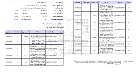 استعلام , استعلام تجهیزات ماشین آلات