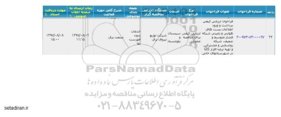 فراخوان ارزیابی کیفی, فراخوان ارزیابی کیفی برداشت و ورود اطلاعات پست های هوایی و زمینی شبکه ...