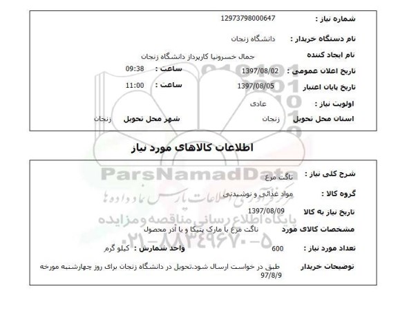 استعلام ,  استعلام ناگت مرغ 