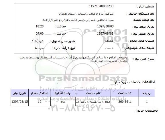 استعلام, توسعه، اصلاح و بازسازی ایستگاه های پمپاژ آب و ...