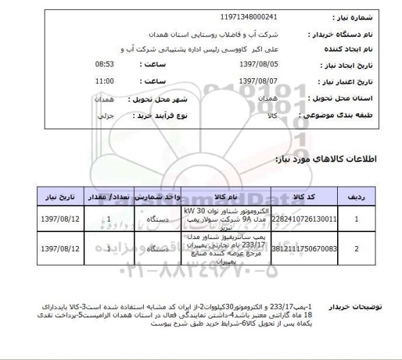 استعلام, استعلام الکتروموتور شناور توان 30 kw ...