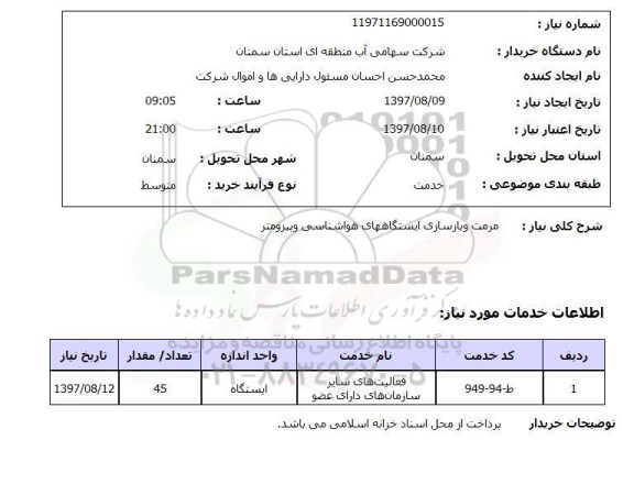 استعلام مرمت و بازسازی ایستگاههای هواشناسی و پیزومتر