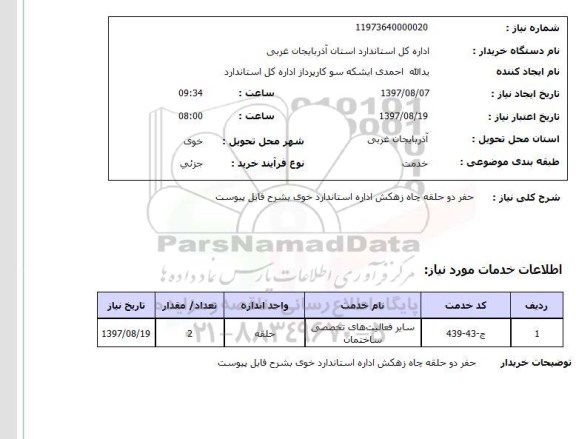 استعلام , استعلام حفر دو حلقه چاه زهکش