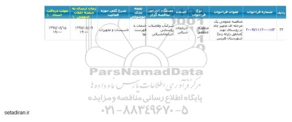 مناقصه عمومی , مناقصه تجهیز چاه 