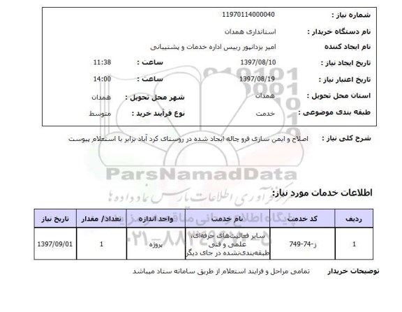 استعلام , استعلام  اصلاح و ایمن سازی فرو چاله ....