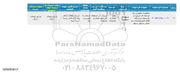 مناقصه مرمت و بازسازی ایستگاه های هیدرومتری