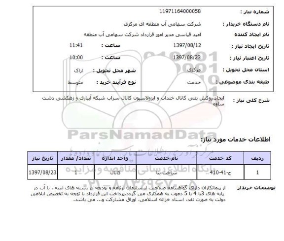 استعلام, استعلام ایجاد روکش بتنی کانال