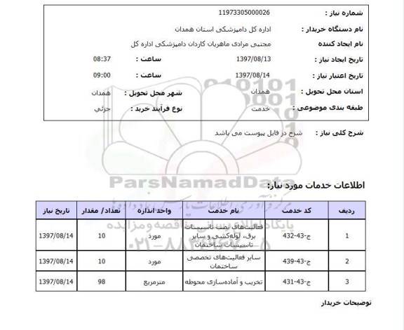 استعلام, استعلام فعالیت های نصب تاسیسات برق ...