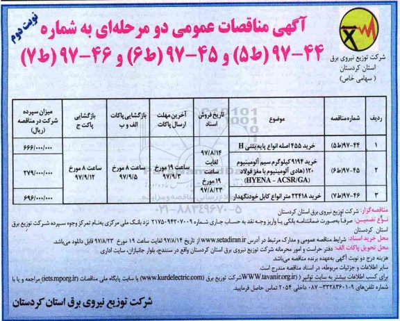 آگهی مناقصات عمومی دو مرحله ای , مناقصه خرید 455 اصله انواع پایه بتنی H- نوبت دوم 