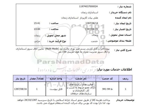 استعلام, پروژه اجرا و کابل کشی بستر فیبر نوری مالتی مد