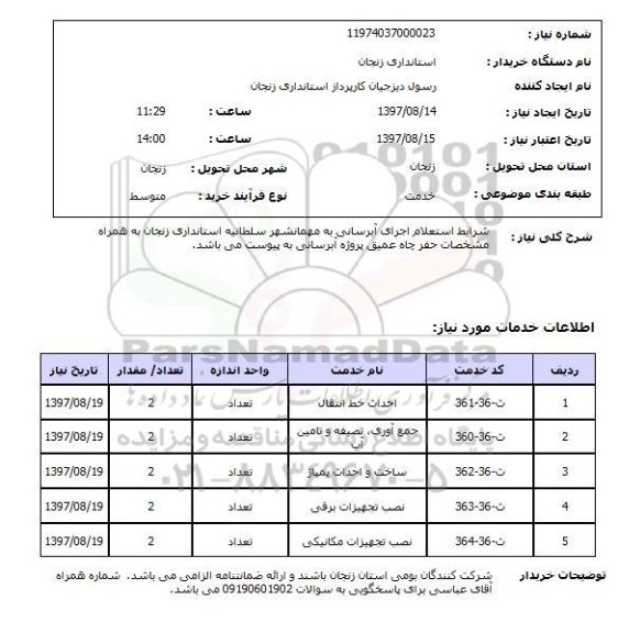 استعلام, استعلام  احداث خط انتقال و...