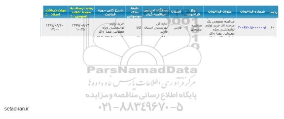 مناقصه عمومی  خرید لوازم توانبخشی ویژه معلولین عصا واکر