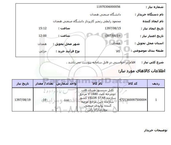 استعلام,استعلام کابل سنسور