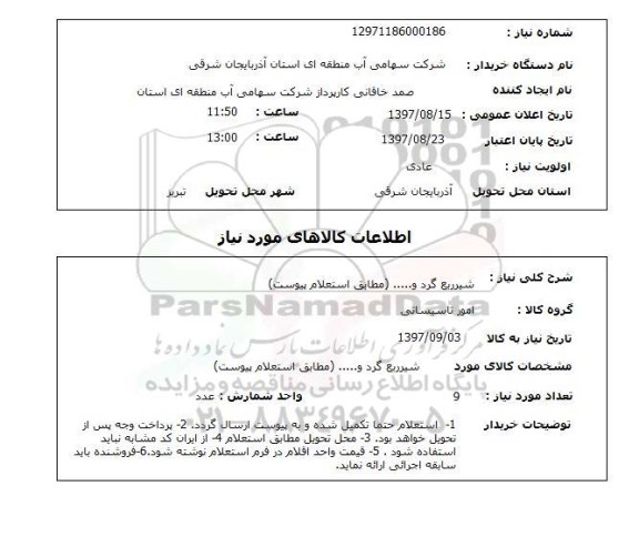 استعلام, استعلام شیر ربع گرد