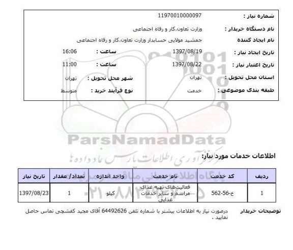 استعلام ,استعلام فعالیت های تهیه غذای مراسم 