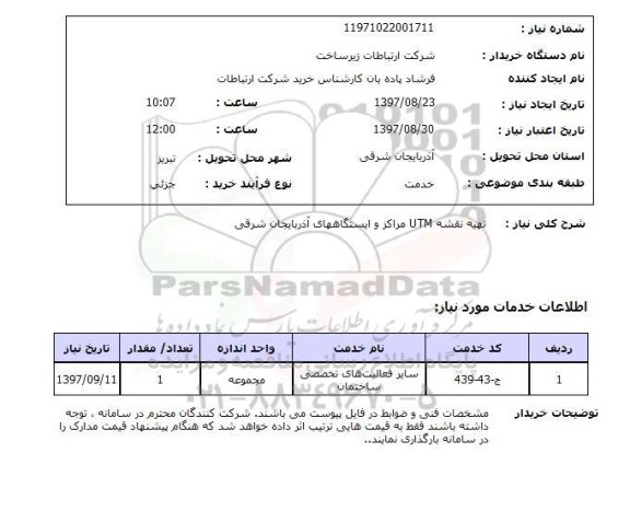 استعلام,استعلام تهیه نقشه utm مراکز و ایستگاه های آذربایجان شرقی