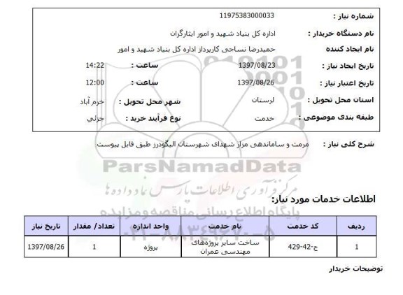 استعلام, استعلام مرمت و ساماندهی مزار شهدا