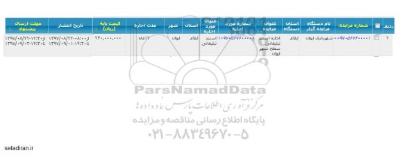 مزایده ، مزایده اجاره استند تبلیغاتی سطح شهر 