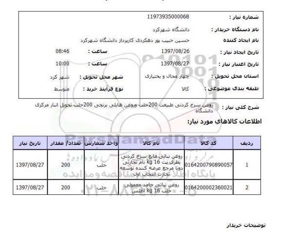 استعلام, استعلام روغن سرخ کردنی طبیعت 200 حلب ...