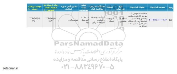 مناقصه, مناقصه عمومی نیرورسانی به محل چاه آب