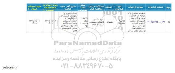 مناقصه مناقصه آبرسانی سیار 