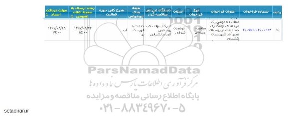 مناقصه, مناقصه عمومی لوله گذاری خط انتقال در روستا 