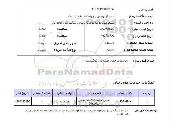 استعلام, استعلام زیرسازی چمن مصنوعی