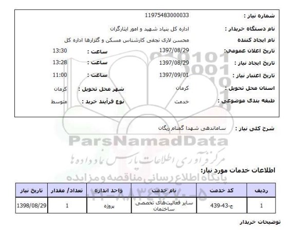 استعلام, استعلام ساماندهی شهدا گمنام