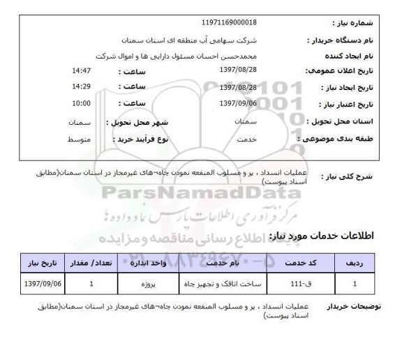 استعلام, استعلام عملیات انسداد، پر و مسلوب المنفعه نمودن چاه های غیرمجاز...