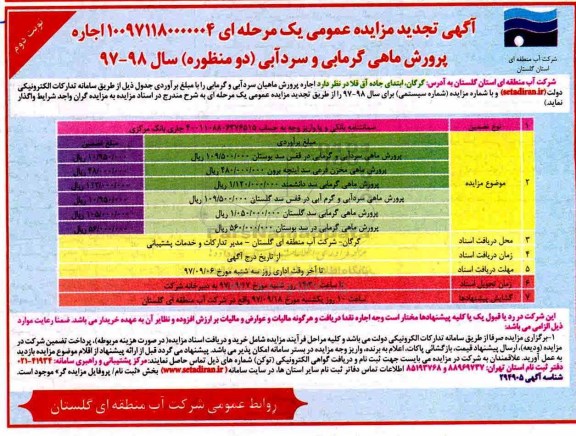 مناقصه ,مزایده پرورش ماهی گرمابی و سردآبی - نوبت دوم 