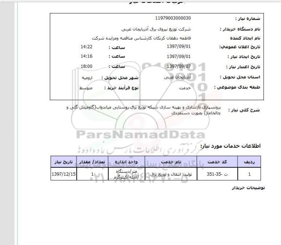 استعلام , استعلام برون سپاری بازسازی و بهینه سازی شبکه