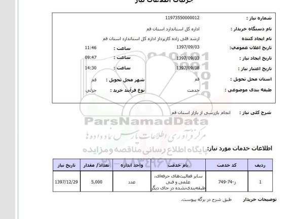  استعلام, استعلام انجام بازرسی از بازار