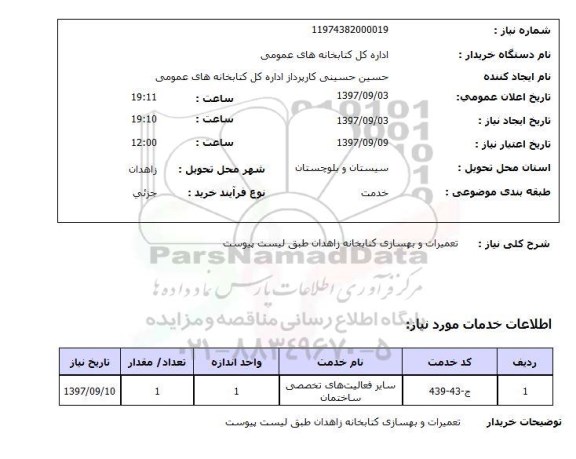 استعلام, تعمیرات و بهسازی کتابخانه