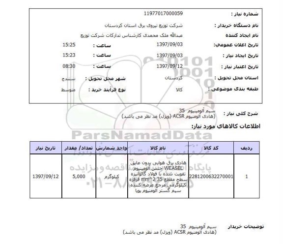 استعلام,استعلام سیم آلومینیوم