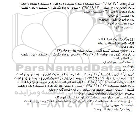 مناقصه ، احداث سالن معاملات شعبه رودان 