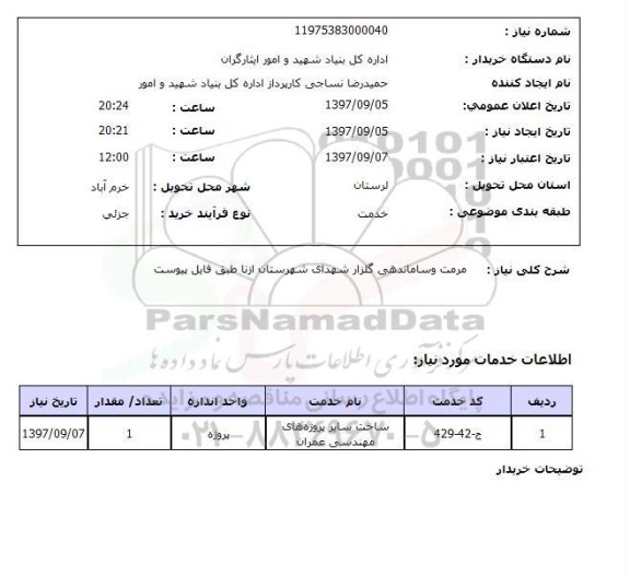 استعلام, استعلام  مرمت و ساماندهی گلزار شهدای ...